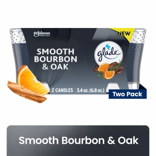 Glade Candle Smooth Bourbon & Oak Scent, 1-Wick, 3.4 oz (96.3 g) Ea, 2 Ct, Lead-Free Wick Perspective: front