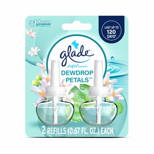 Glade PlugIns Refills Air Freshener, Dewdrop Petals, 1.34 Oz, 2 Count Perspective: front