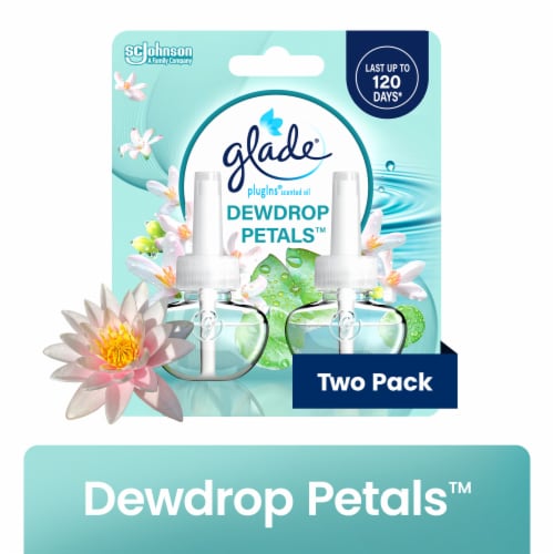 Glade PlugIns Refills Air Freshener, Dewdrop Petals, 1.34 Oz, 2 Count Perspective: front