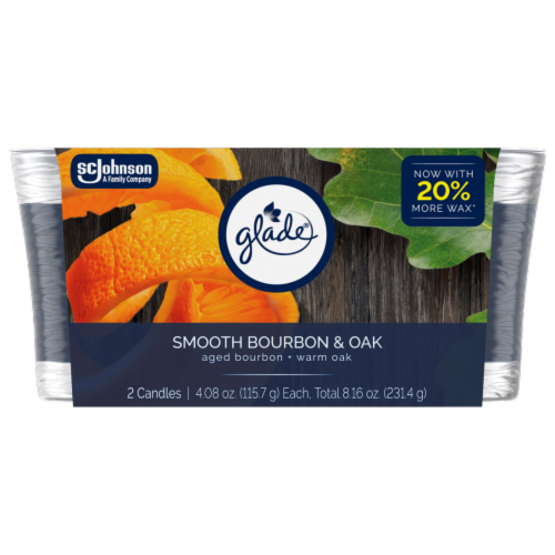 Glade® 2 in 1 Smooth Burbon & Oak Candles Perspective: front