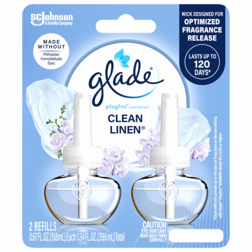 Glade PlugIns Scented Oil 2 Refills, Air Freshener, Clean Linen, Perspective: front