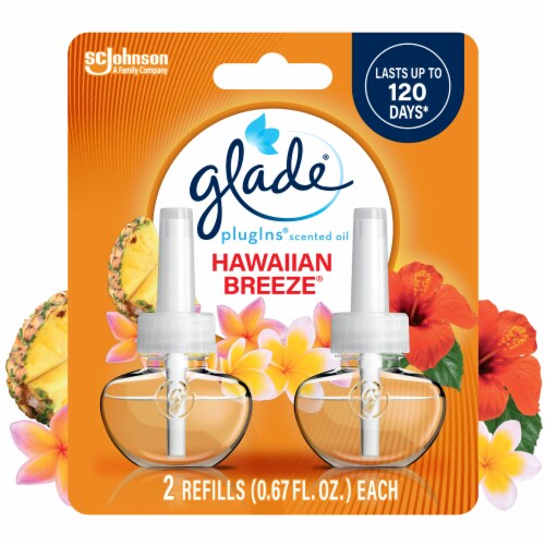 Glade PlugIns Scented Oil 2 Refills, Air Freshener, Hawaiian Breeze Perspective: front