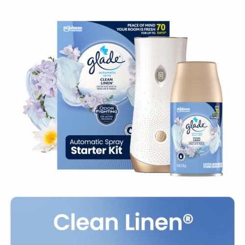 Glade Automatic Spray Starter Kit, Air Freshener, Clean Linen, 6.2 oz Perspective: front