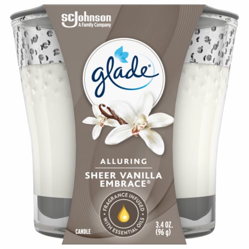 Glade® Candle Jar Air Freshener Sheer Vanilla Embrace Fragrance Infused with Essential Oils Perspective: front