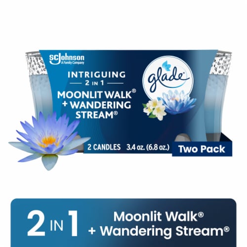 Glade Scented Candle Jar, Intriguing Moonlit Walk & Wandering Stream 2 in 1 Scent, 3.4 oz, 2 Pack Perspective: front