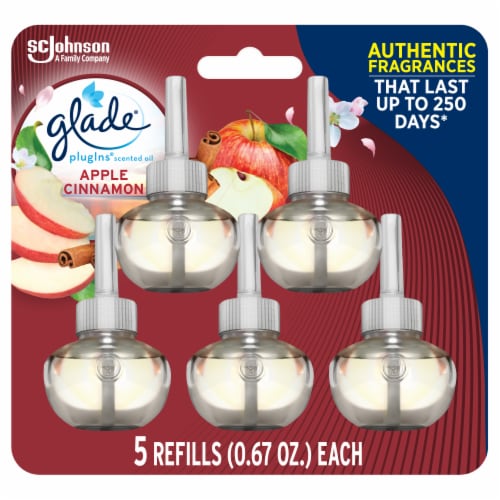 Glade PlugIns Scented Oil 5 Refills, Air Freshener, Apple Cinnamon, 3.35 fl oz, Pack of 5 Perspective: front