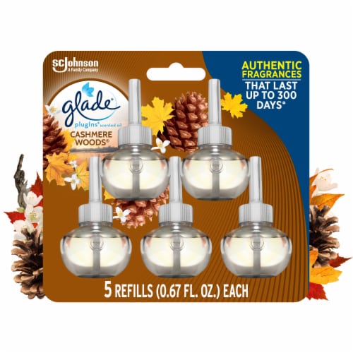 Glade PlugIns Scented Oil Refill Cashmere Woods, 3.35 fl oz, Pack of 5 Perspective: front