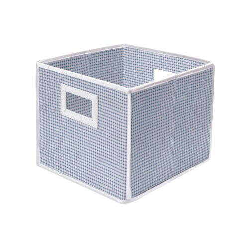 Folding Nursery Basket/Storage Cube - Blue Gingham Perspective: front