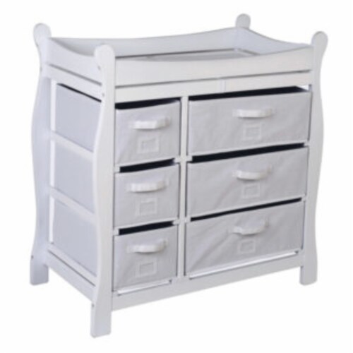Sleigh Style Changing Table with Six Baskets White 1 QFC