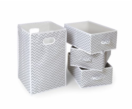 Folding Hamper & 3 Basket Set - Gray Chevron Perspective: front
