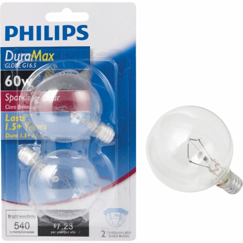Philips DuraMax 60 Watt Candelabra Base G16 Globe Light Bulbs 2
