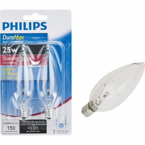 Philips DuraMax 25 Watt Candelabra Base B10.5 Blunt Tip Candle Light Bulbs 2 pk Foods Co
