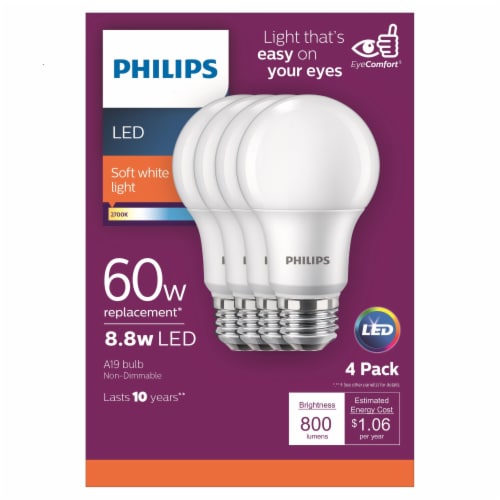 Philips 8.5-Watt (60-Watt) Medium A19 LED Light Bulbs, 4 pk -