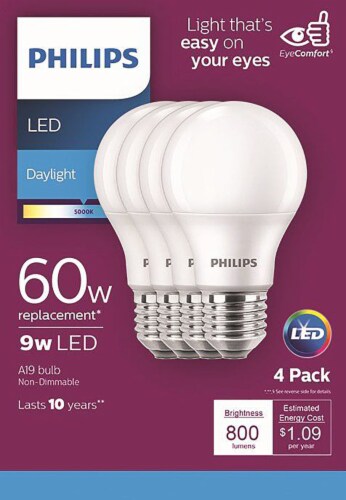 Philips 9-Watt (60-Watt) A19 LED Light Bulbs Perspective: front