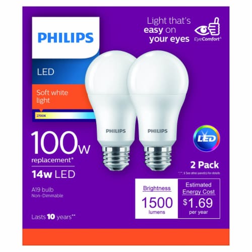 Philips 14 Watt 100 Watt A19 LED Light Bulbs 2 pk Baker s