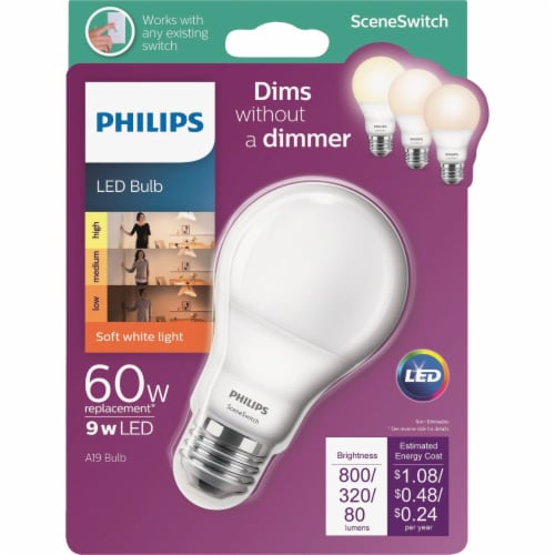 bijlage Opera ramp Philips 9-Watt (60-Watt) A19 SceneSwitch LED Light Bulb, 1 ct - Metro Market