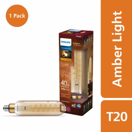 Philips 7.5-Watt (40-Watt) T20 LED Dimmable Vintage - Amber Light (2000K) Perspective: front