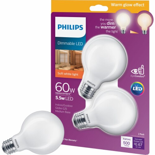 Philips 5.5-Watt (60-Watt) Medium Base Globe G25 LED Light Bulbs Perspective: front