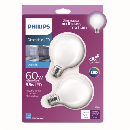 Philips 5.5-Watt (60-Watt) Medium Base Globe G25 LED Light Bulbs Perspective: front