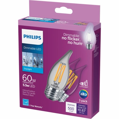 Philips 5.5-Watt (60-Watt) Medium Base Bent Tip BA11 LED Light Bulbs Perspective: front