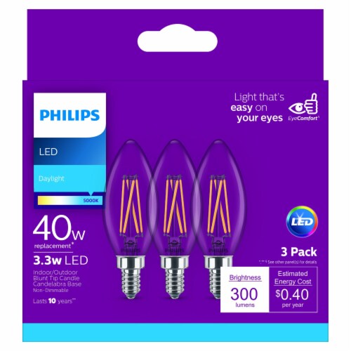 Philips 3.3-Watt (40-Watt) Candelabra Base Blunt Tip Candle B11 LED Light Bulbs Perspective: front