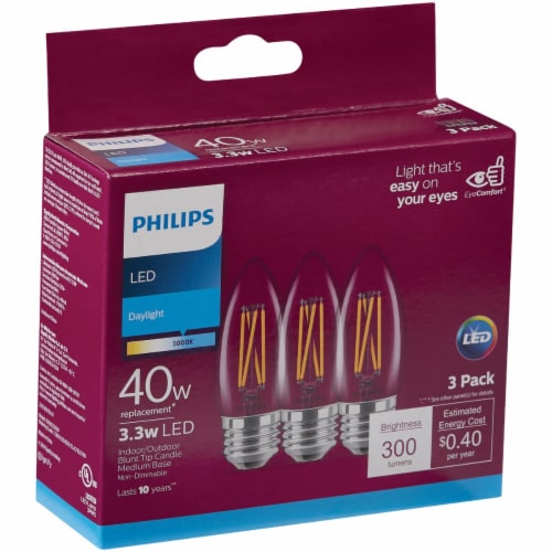 Philips 3.3-Watt (40-Watt) Medium Base Blunt Tip Candle LED Light Bulbs Perspective: front