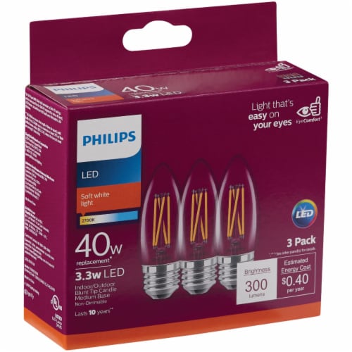 Philips 3.3-Watt (40-Watt) Medium Base Blunt Tip B11 LED Light Bulbs Perspective: front