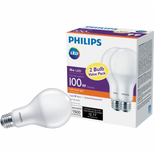 Philips 100W Equivalent Soft White A21 Medium LED Light Bulb (2-Pack ...