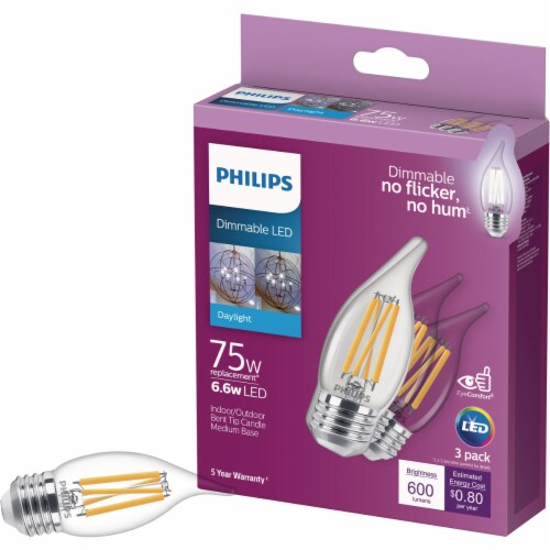 Philips 6.6-Watt (75-Watt) E26 A11 Bent Candle Tip LED Light Bulbs Perspective: front