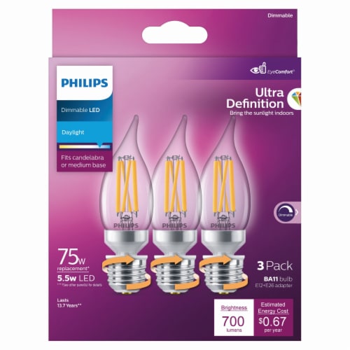 Philips 5.5-Watt (75-Watt) Ba11 Candle LED Dimmable Flicker Free Light Bulb - Daylight (5000K) Perspective: front