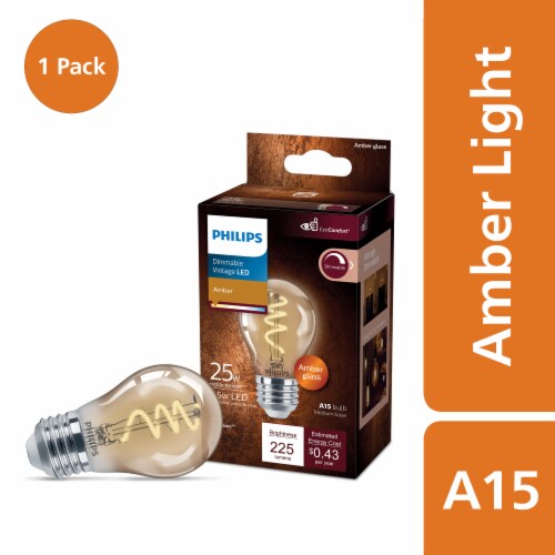 Philips 3.5-Watt (25-Watt) A15 Vintage LED Dimmable Light Bulb - Amber Light (2000K) Perspective: front
