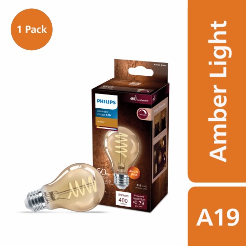 Philips 6.5-Watt (60-Watt) A19 Dimmable Amber LED Light Bulb Perspective: front