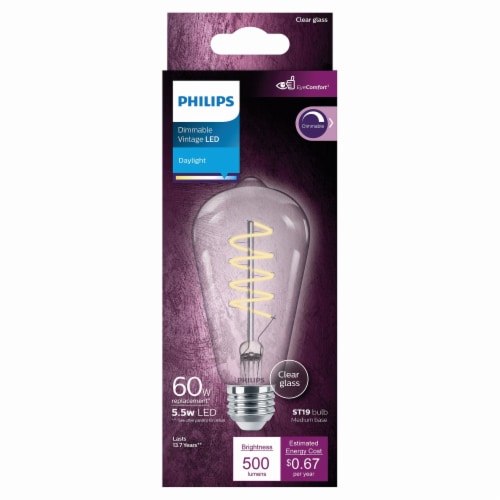 Baker s Philips 5.6 Watt 40 Watt ST19 Vintage LED Dimmable Light Bulb Daylight 5000K 1 pk