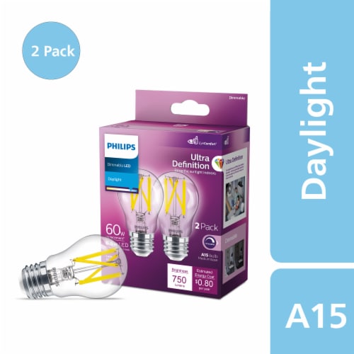Philips 6.6 Watt 60 Watt A15 LED Dimmable Flicker Free Light Bulb Daylight 5000K 2 pk Fry s Food Stores