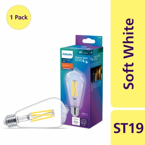 Philips Dusk to Dawn, 60Watt Replacement, Edison Vintage ST19 LED Light Bulb, Soft White Light Bulb Perspective: front