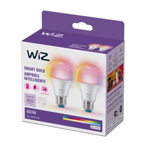 WiZ 8.8 watts 60-Watt A19 Smart Color Light Bulb Multi Color and Kelvin Perspective: front