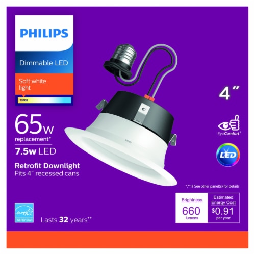 Philips 7.5-Watt (65-Watt) Retrofit Downlight LED Light Bulb Perspective: front
