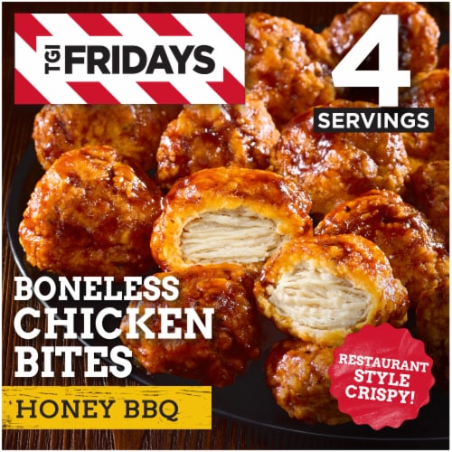TGI Fridays Honey BBQ Boneless Chicken Bites Frozen Snacks, Box Perspective: front