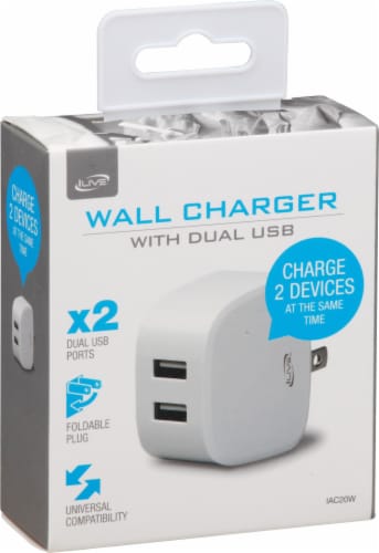 iLive AC to Dual White USB Wall Charger Perspective: front