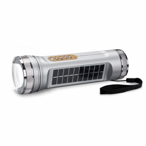 Weatherx Solar Power Bluetooth Speaker Flashlight - Silver Perspective: front