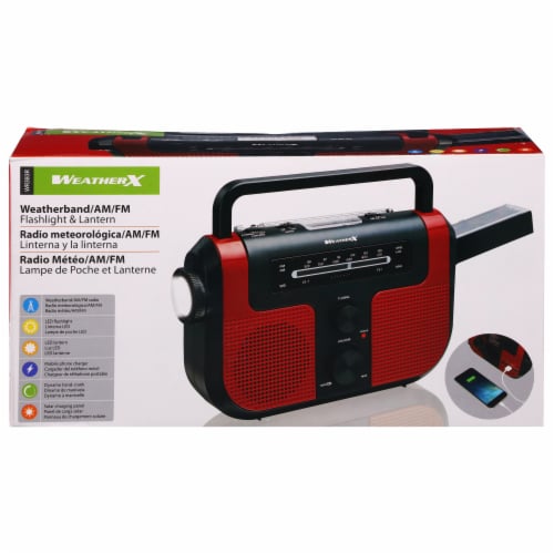 Weatherx WR383R with Flashlight Solar Handcrank Weatherband AM/FM Radio - Red/Black Perspective: front