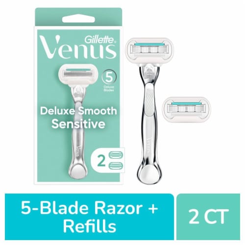 Gillette Venus Deluxe Smooth Sensitive Women's 5-Blade Razors Handle and Refill Cartridges Perspective: front