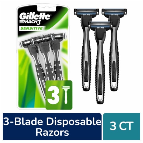 Gillette Mach3 Men's Sensitive Green 3-Blade Disposable Razors, 3