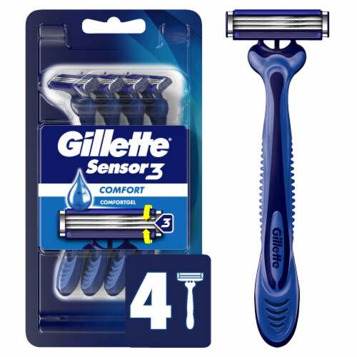 Gillette Sensor3 Men's Disposable Razor, 4 Razors Perspective: front