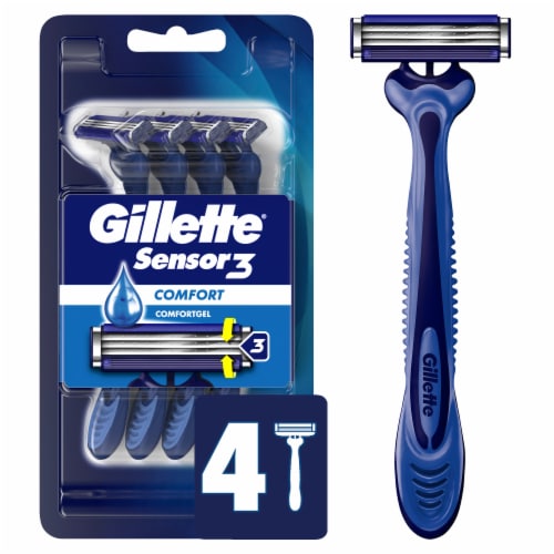 Gillette Sensor3 Men's Disposable Razor, 4 Razors Perspective: front