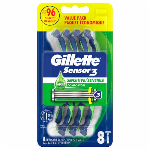 Gillette® Sensor3 Sensitive Men's Disposable Razors Perspective: front