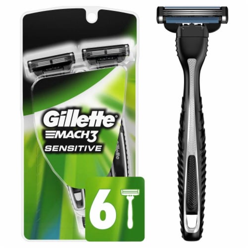 Gillette Mach3 Men's Sensitive Skin 3-Blade Disposable Razors Perspective: front