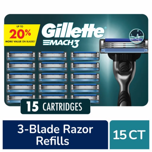 Gillette Mach 3 Razor Blade Refills, with Lubrication Strip, 3-Blade Razor Blades for Close Shave Perspective: front