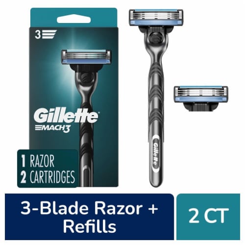 Gillette Mach3 Men's 3-Blade Razors Handle and Blade Refill Cartridges Perspective: front