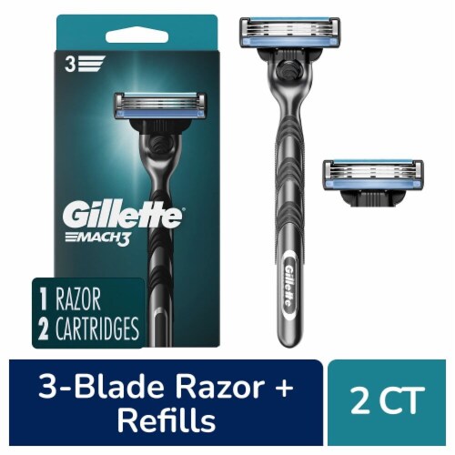 Gillette Mach3 Men's 3-Blade Razors Handle and Blade Refill Cartridges Perspective: front